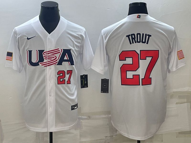 Men 2023 World Cub USA 27 Trout White Nike MLB Jersey4
